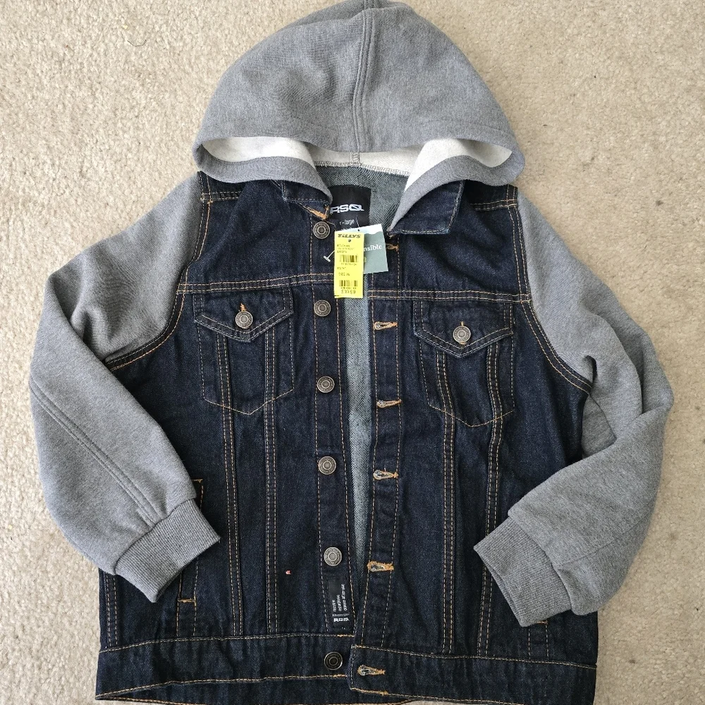 RSQ Boys Hooded Denim Trucker Jacket NWT XL Layered Hoodie StyleClassic